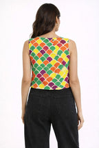 Vibrant Geometric Patchwork Sleeveless Jacket