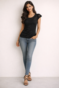 Chic Lace-Trim Cap Sleeve Top