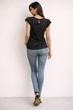 Chic Lace-Trim Cap Sleeve Top