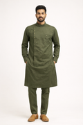 Olive Green Asymmetric Buttoned Kurta
