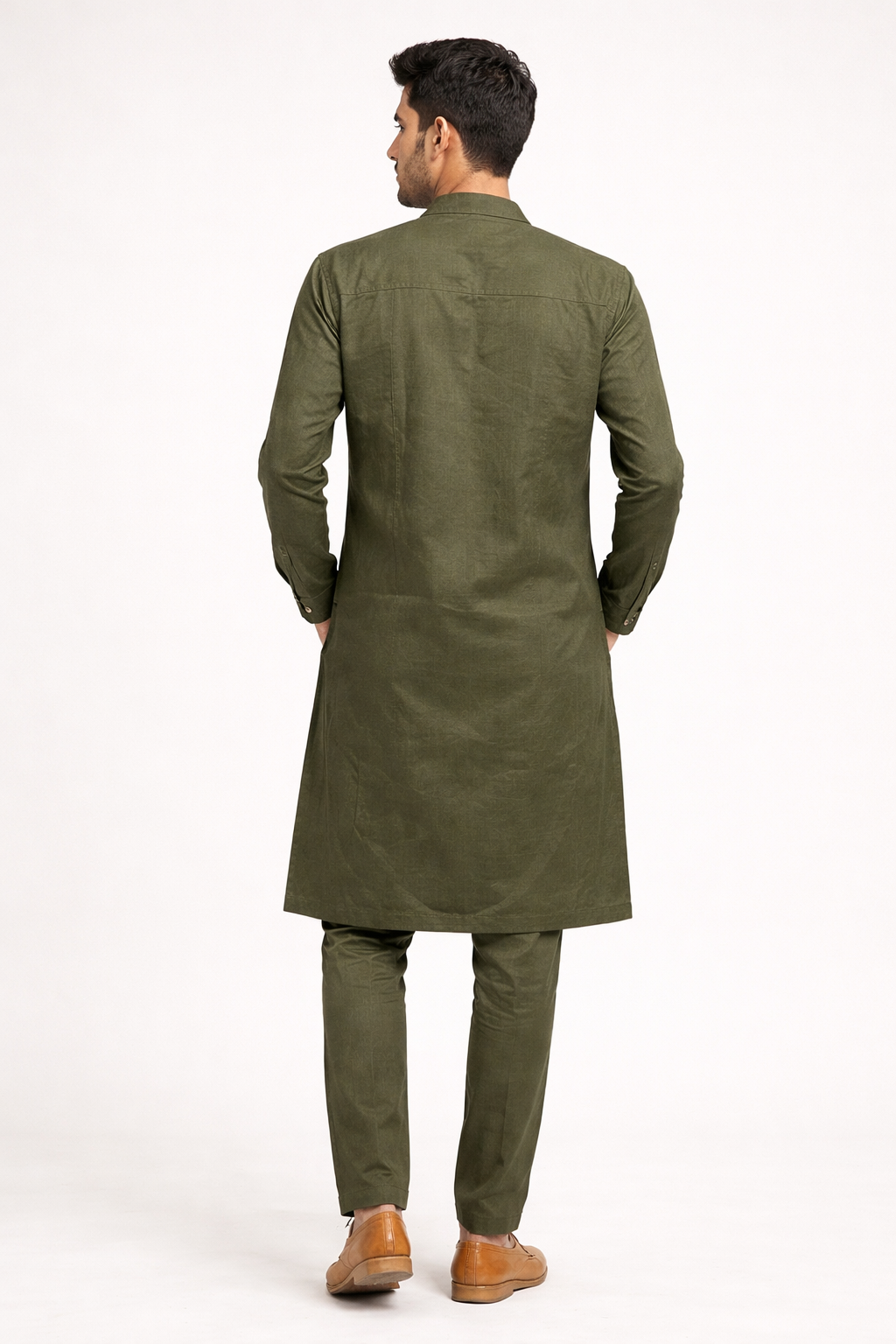 Olive Green Asymmetric Buttoned Kurta