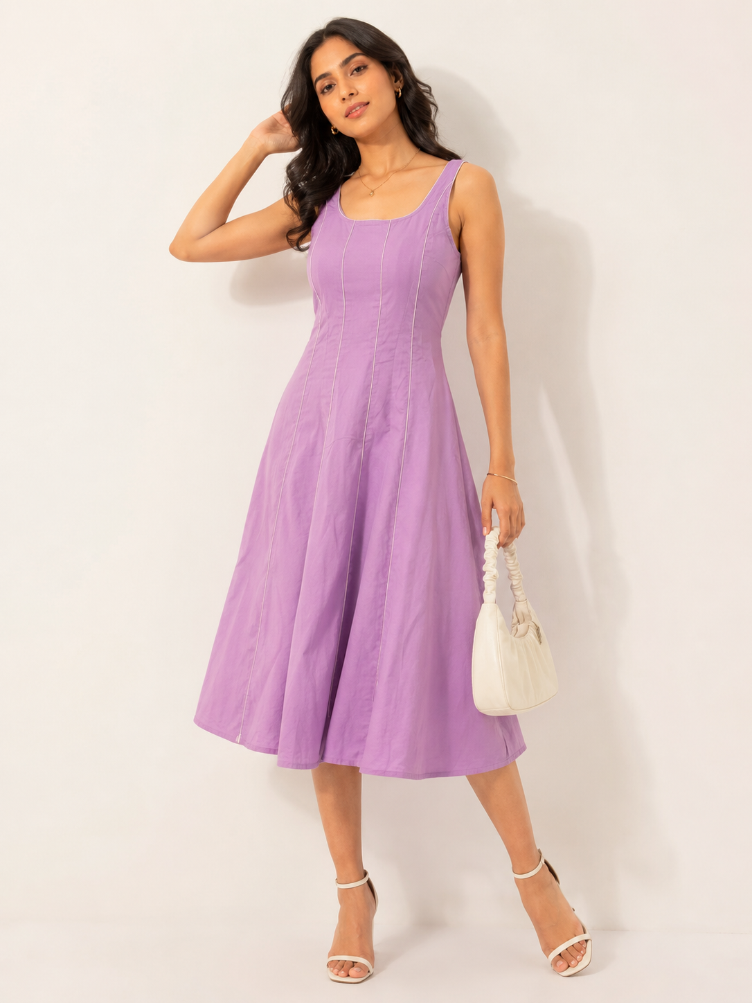 Lavender Panelled Sleeveless Fit & Flare Mini Dress