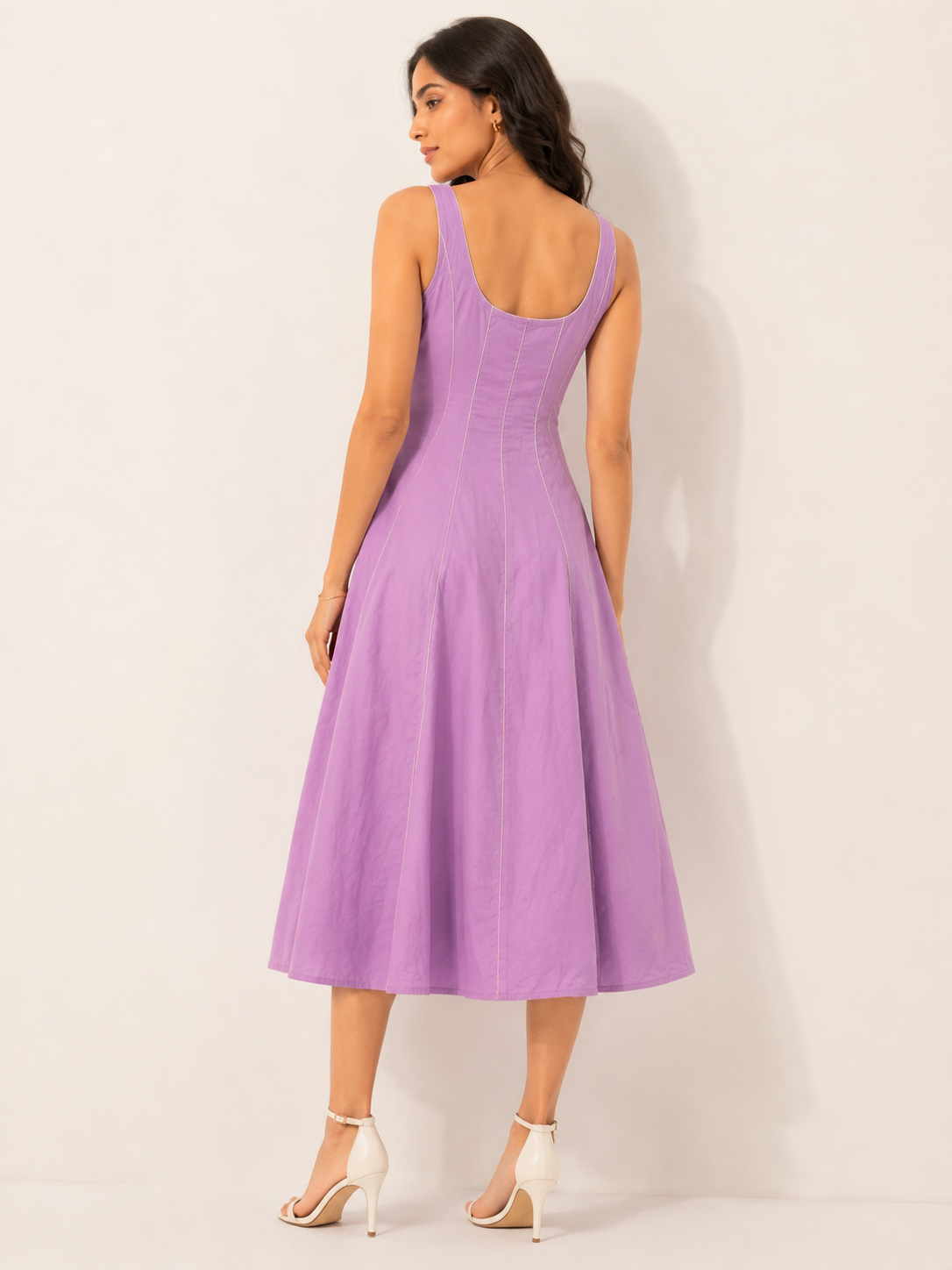 Lavender Panelled Sleeveless Fit & Flare Mini Dress