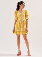 Floral Print Fit & Flare Dress with Puffed Sleeves