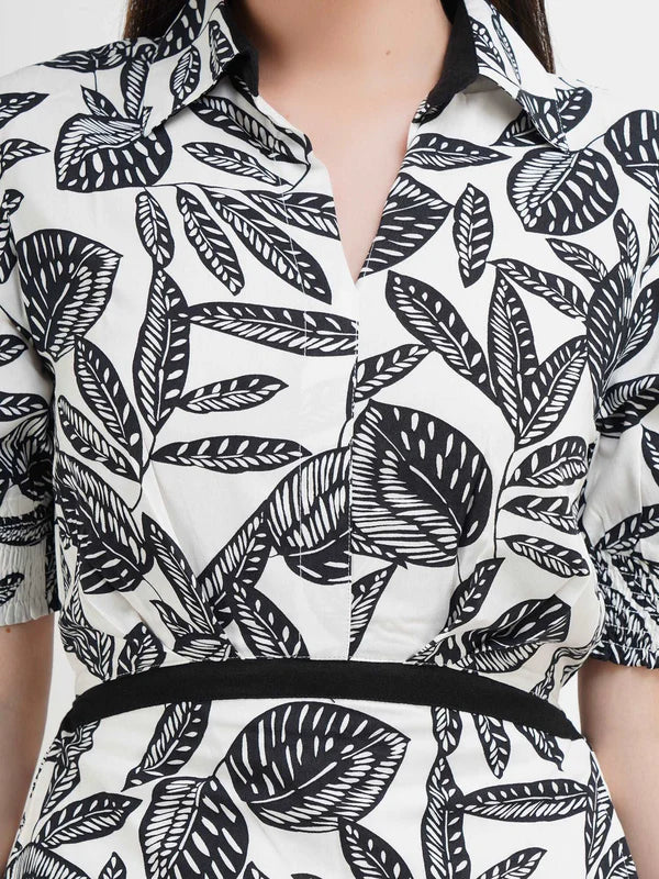 Botanical Sketch A-Line Dress in Black and White
