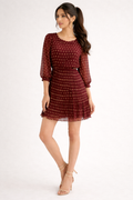 Burgundy Metallic Polka-Dot Pleated Mini