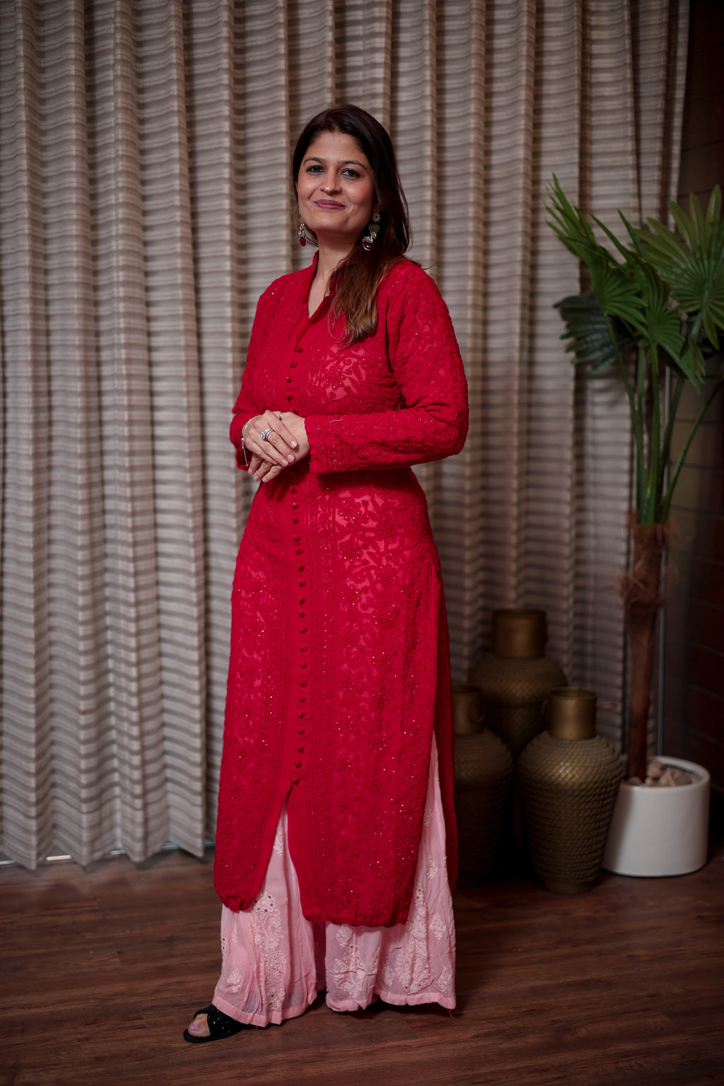 Classic Red Straight Kurta with Sharara