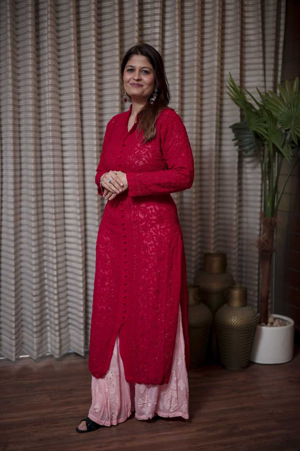 Classic Red Straight Kurta with Sharara