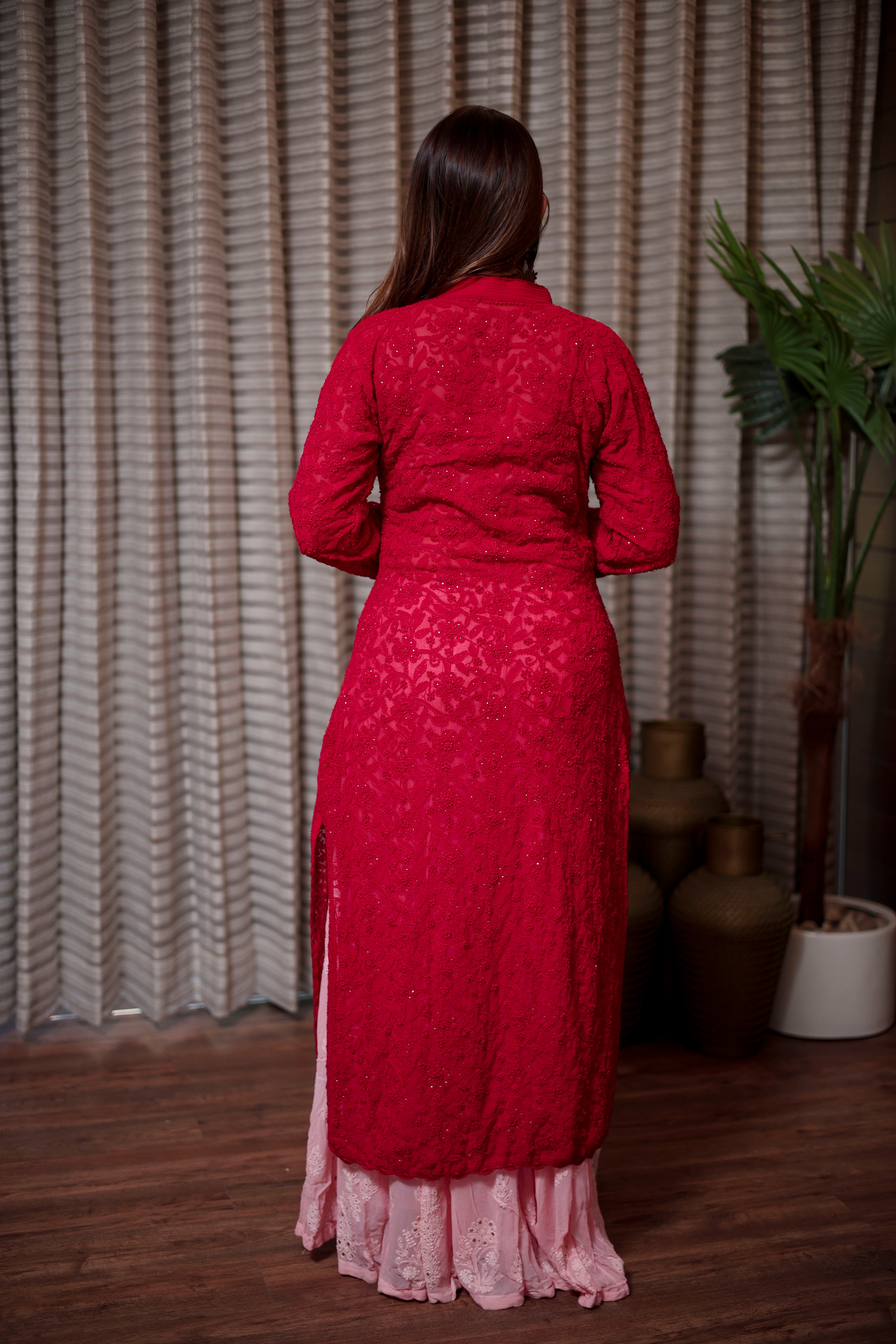 Classic Red Straight Kurta with Sharara