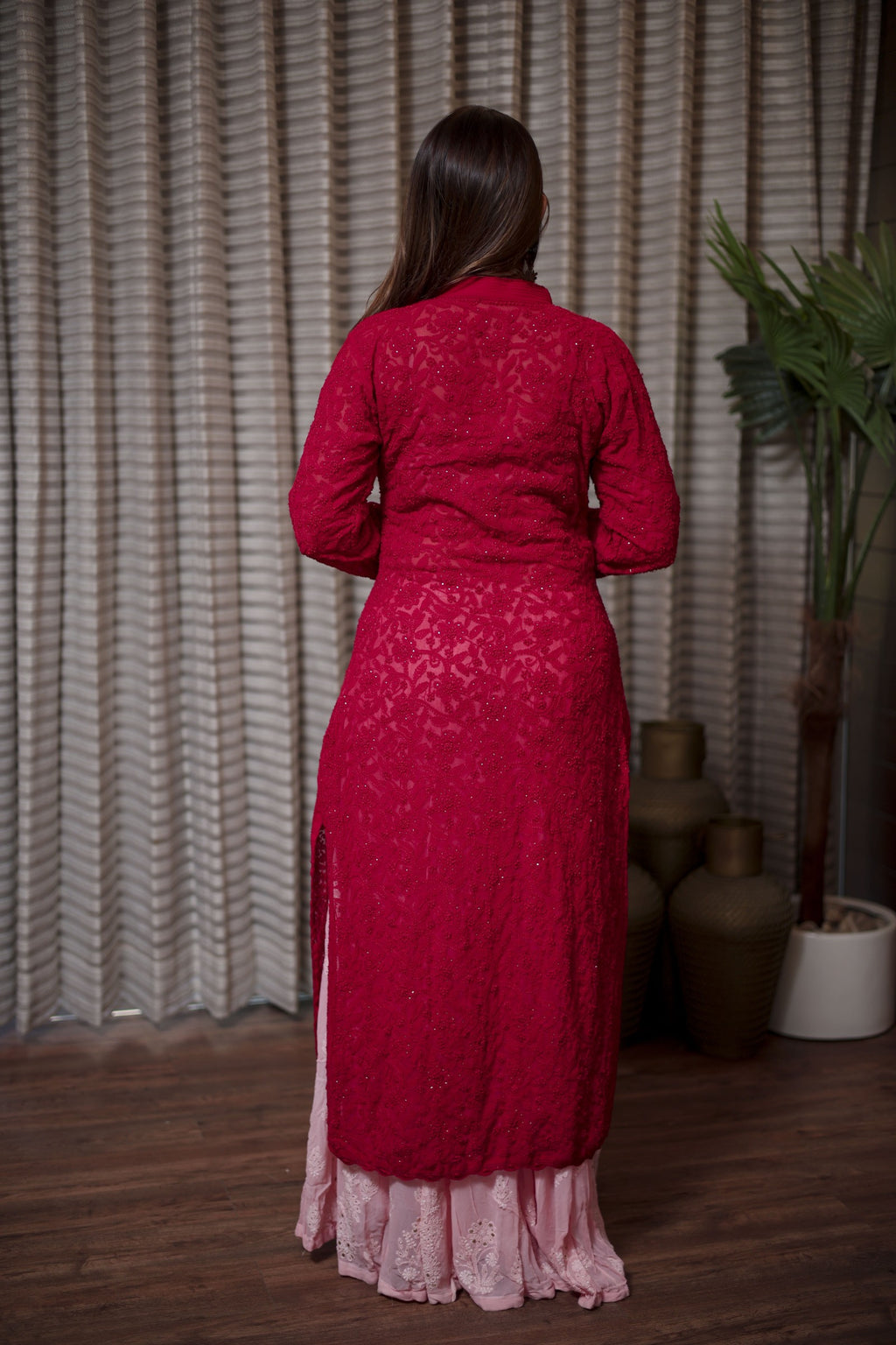 Classic Red Straight Kurta with Sharara