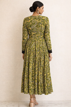 Long-Sleeve Pleated Kalidar Gown