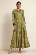 Long-Sleeve Pleated Kalidar Gown