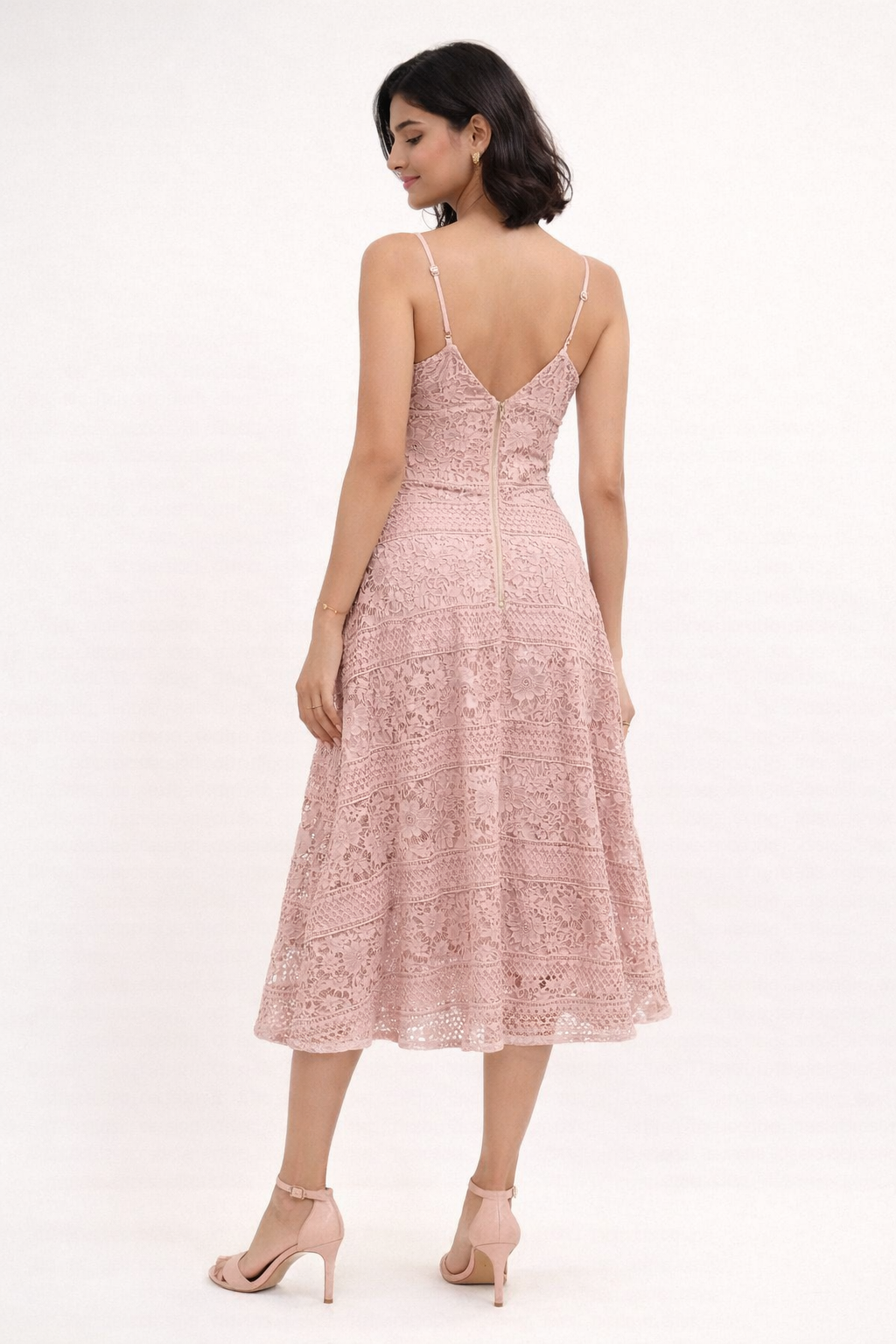 Rose Quartz Geometric Lace Midi Dress