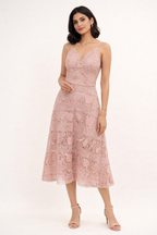 Rose Quartz Geometric Lace Midi Dress