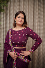 Plum Elegance Embroidered Saree