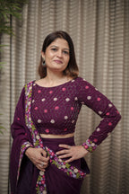 Plum Elegance Embroidered Saree