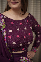 Plum Elegance Embroidered Saree