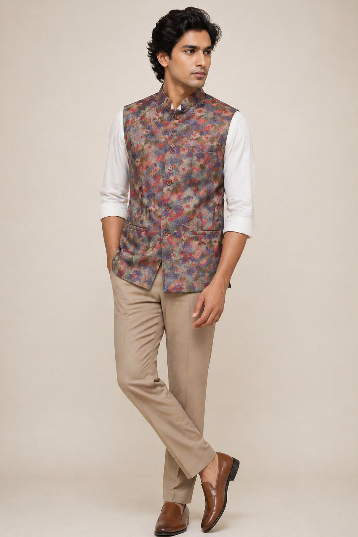 Vibrant Multi-Color Floral Printed Nehru Jacket