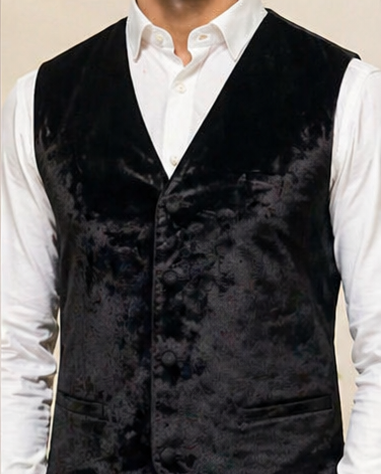 Luxurious Black Crushed Velvet Slim-Fit Waistcoat
