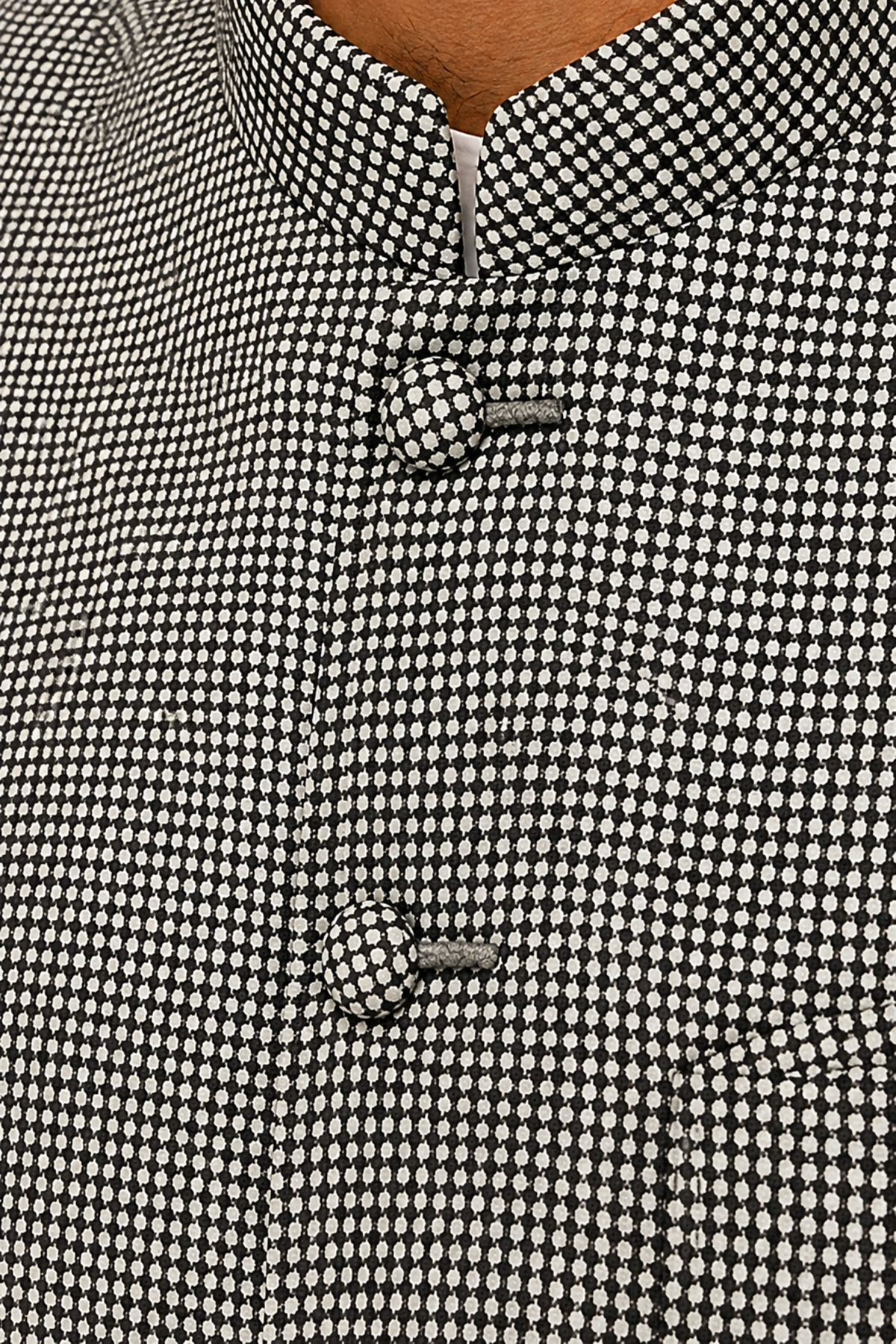 Refined Grey Micro-Check Textured Nehru Jacket