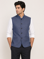 Dapper Navy Blue Micro-Textured Nehru Jacket
