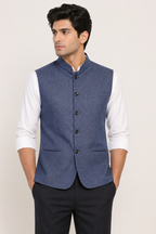 Dapper Navy Blue Micro-Textured Nehru Jacket