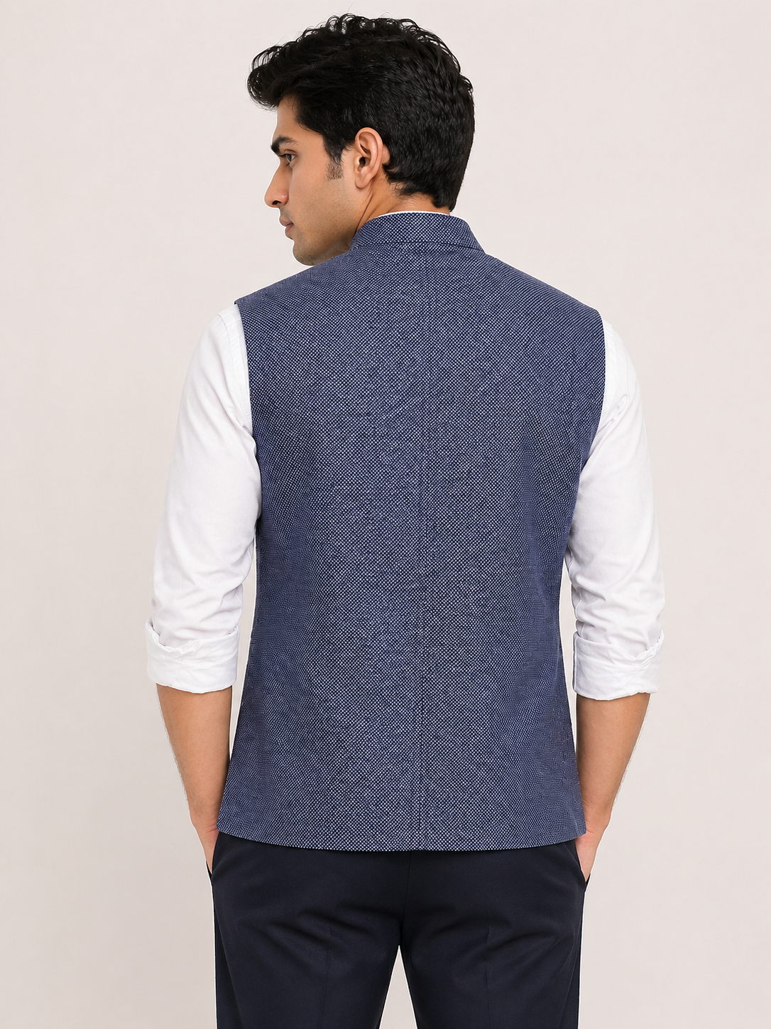 Dapper Navy Blue Micro-Textured Nehru Jacket