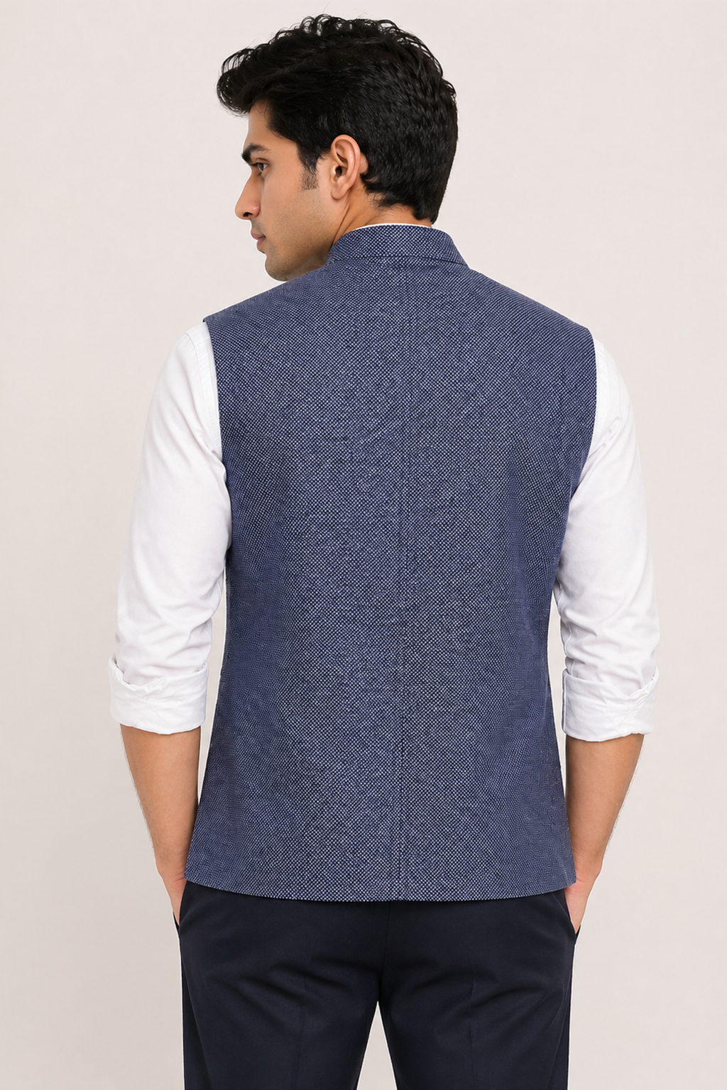 Dapper Navy Blue Micro-Textured Nehru Jacket