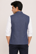 Dapper Navy Blue Micro-Textured Nehru Jacket