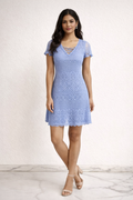 Periwinkle Floral Lace Lattice-Neck Dress