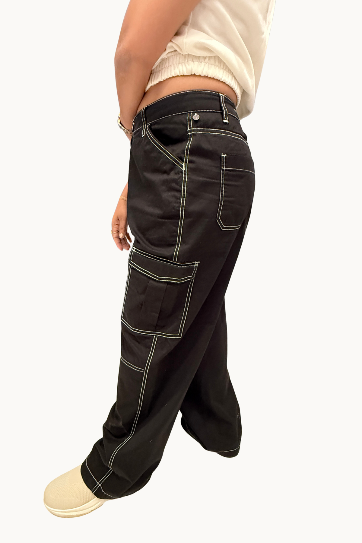 Black Wide-Leg Cargo Trousers