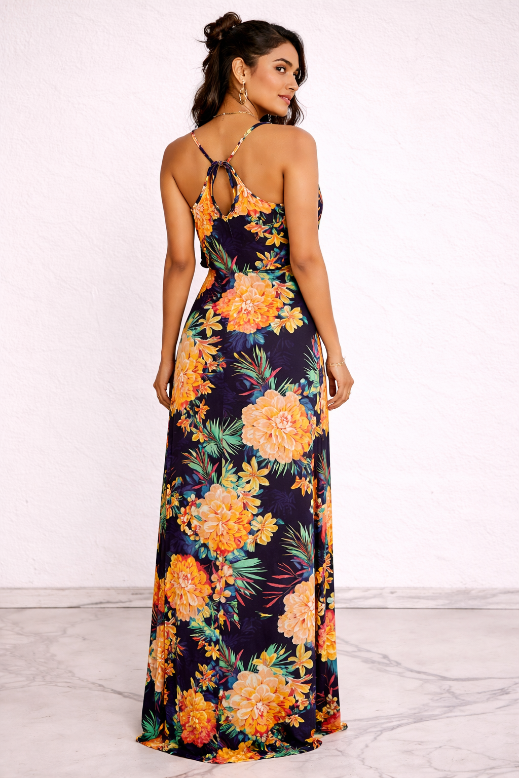 Tropical Floral Layered Maxi Dress