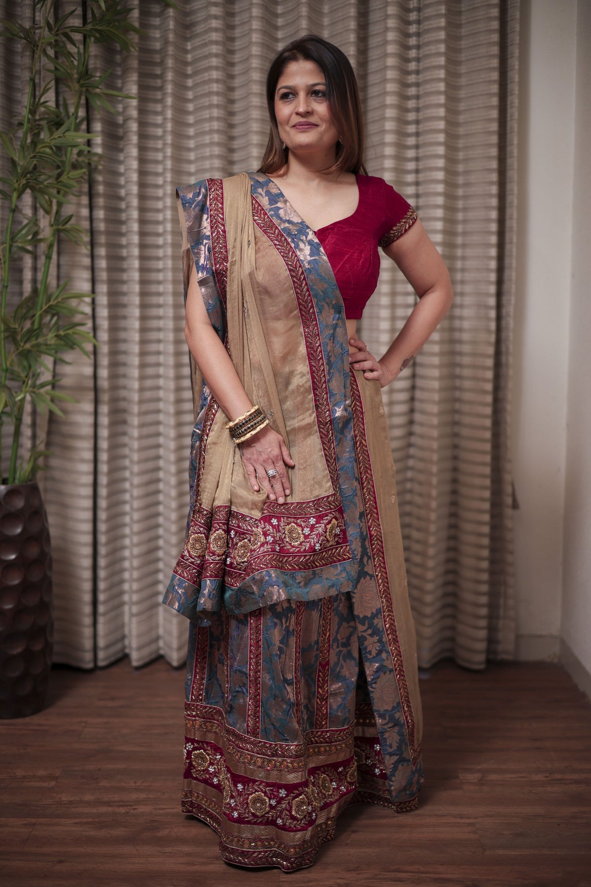 Regal Blue & Gold Lehenga Ensemble