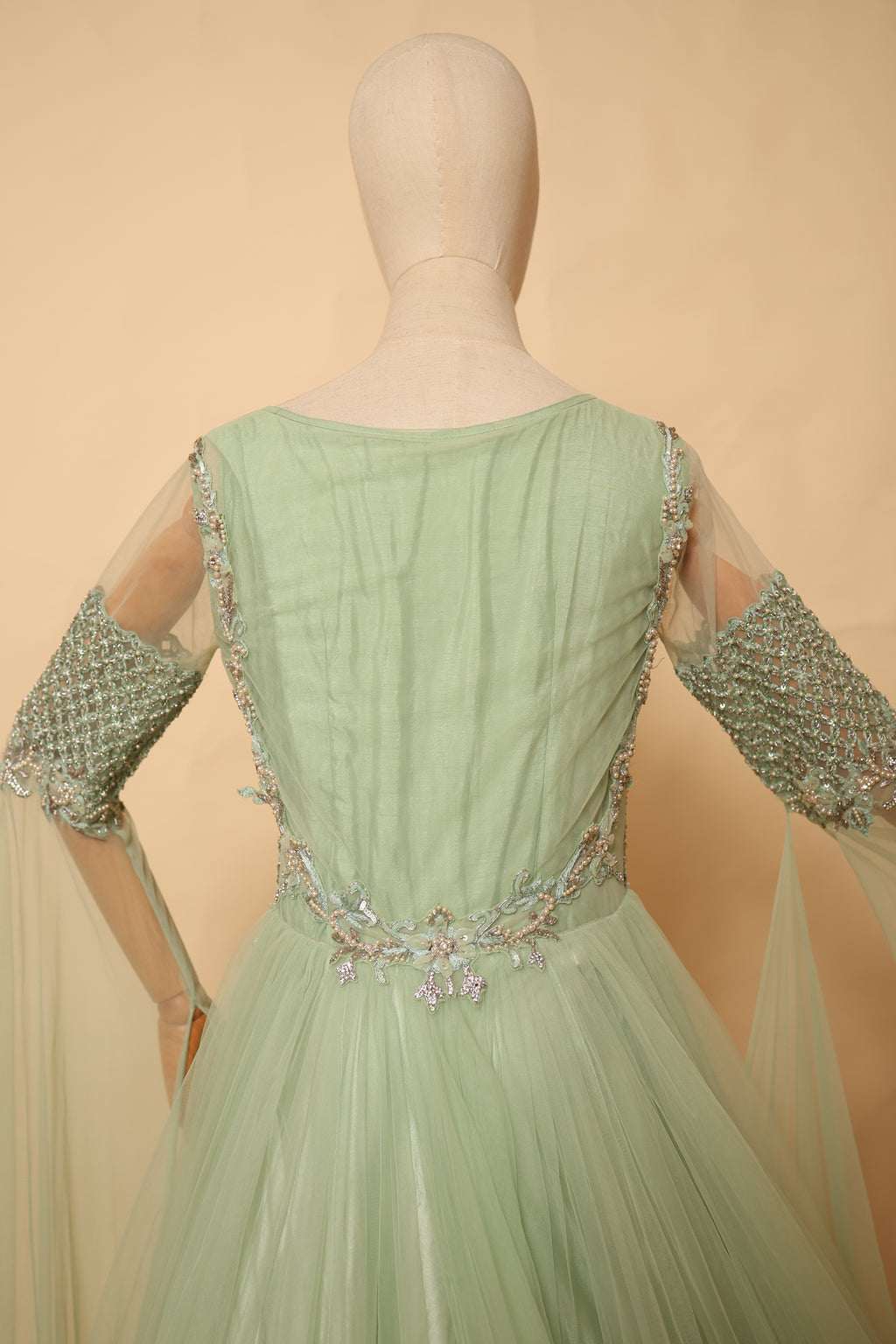 Pastel Mint Green Embellished Floor-Length Gown