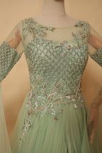 Pastel Mint Green Embellished Floor-Length Gown