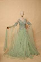 Pastel Mint Green Embellished Floor-Length Gown