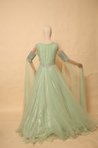 Pastel Mint Green Embellished Floor-Length Gown