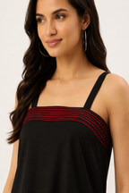 Black & Red Paisley Print Strappy A-Line Dress