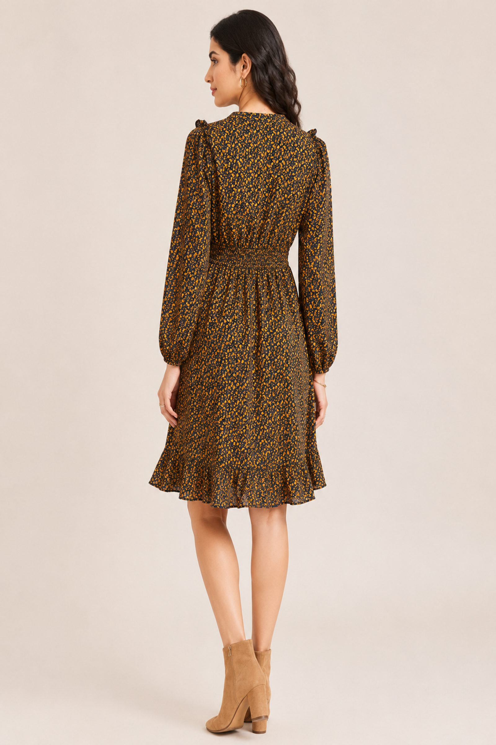 Chic High Neck Floral Midi Dress