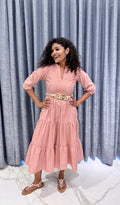 Dusty Rose Cotton Tiered Maxi – 3/4 Puff Sleeve Dress