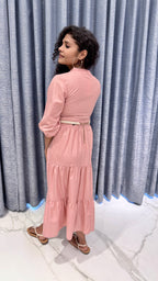 Dusty Rose Cotton Tiered Maxi – 3/4 Puff Sleeve Dress