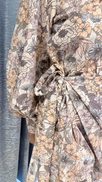 Blush Floral Wrap Midi Dress – Elegant Button-Up Shirt Dress with Puff Sleeves