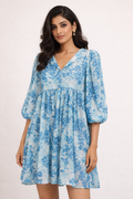 Azure Floral Babydoll Mini Dress