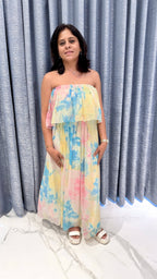 Pastel Cloud Tie-Dye Tube Maxi Dress