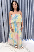 Pastel Cloud Tie-Dye Tube Maxi Dress