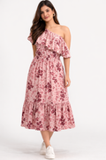 Blush Floral One-Shoulder Midi Dress
