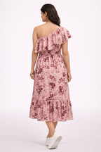 Blush Floral One-Shoulder Midi Dress