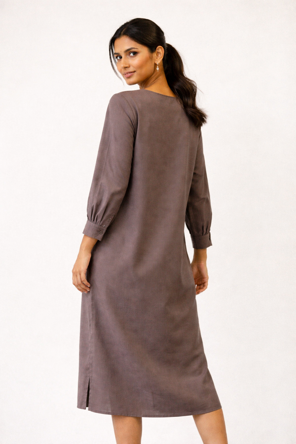 Mocha Linen-Blend Shift Dress