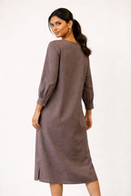 Mocha Linen-Blend Shift Dress