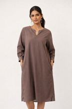 Mocha Linen-Blend Shift Dress